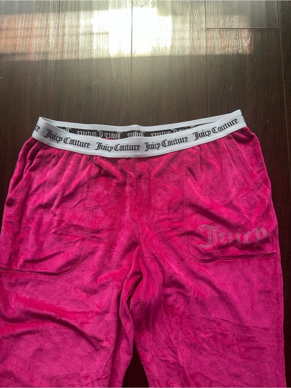 Juicy Couture Hot Pink Velour Track Joggers with Logo Waistband